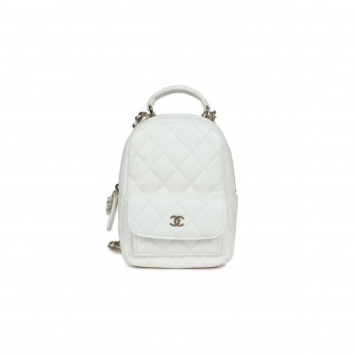 CHANEL MINI PHONE HOLDER BACKPACK WHITE CAVIAR LIGHT GOLD HARDWARE AP3753 (18*13*9cm)
